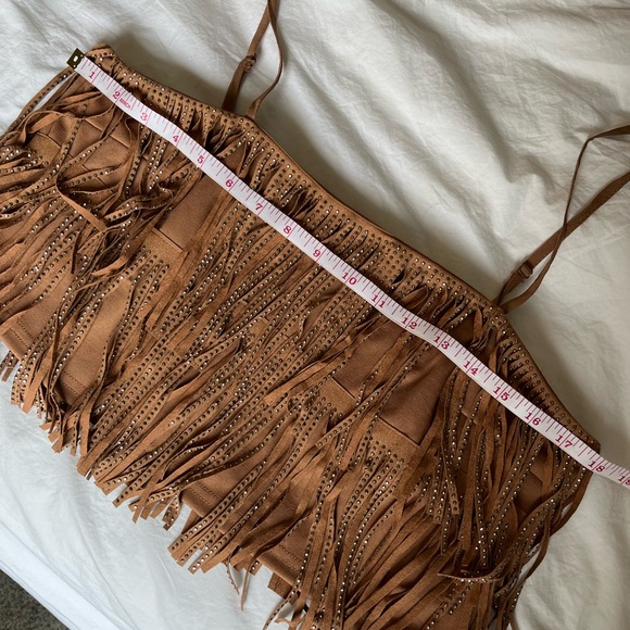 CowGirl Glam, 2 Piece: Skirt & Top. Size L Tan Faux Suede, Embellished Fringe. - Picture 11 of 11
